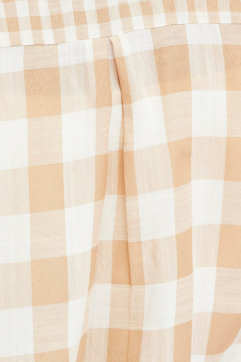 Beige Check Relaxed Shirt Short Sleeve V-Neck for YouandAll Fashion