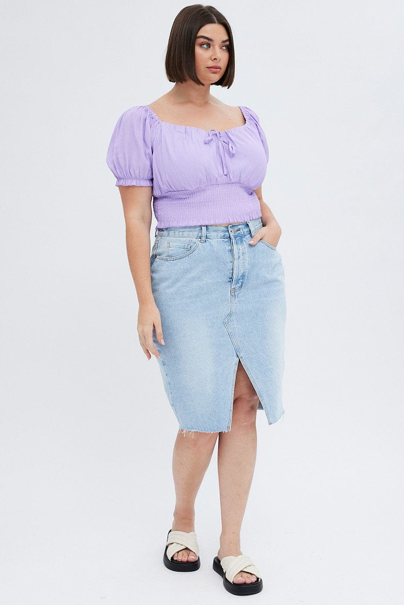 Purple Crop Top Short Sleeve Ruched Bust for YouandAll Fashion