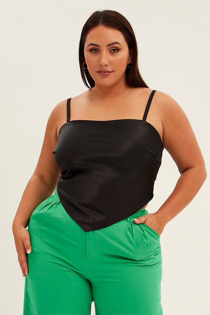 Black Scarf Top Sleeveless Crop Satin for YouandAll Fashion