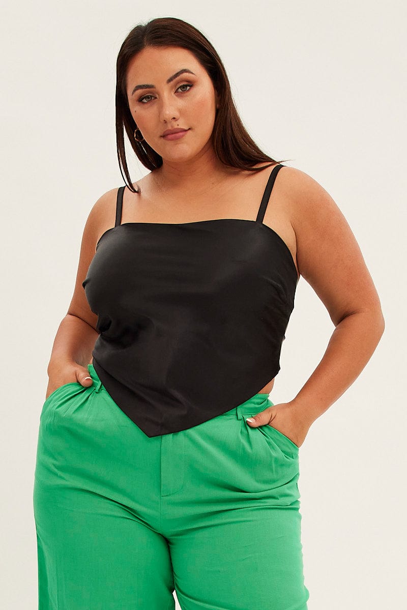 Black Scarf Top Sleeveless Crop Satin for YouandAll Fashion