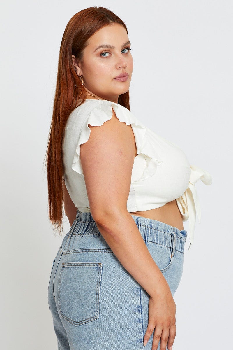 White Crop Top   Short Sleeve Tie Front for Women by You and All