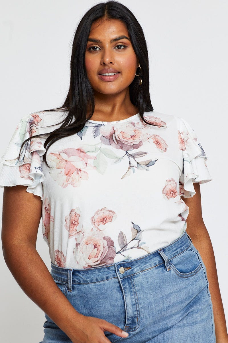 Floral Prt Shell Top Short Sleeve Ruffle For Women By You And All