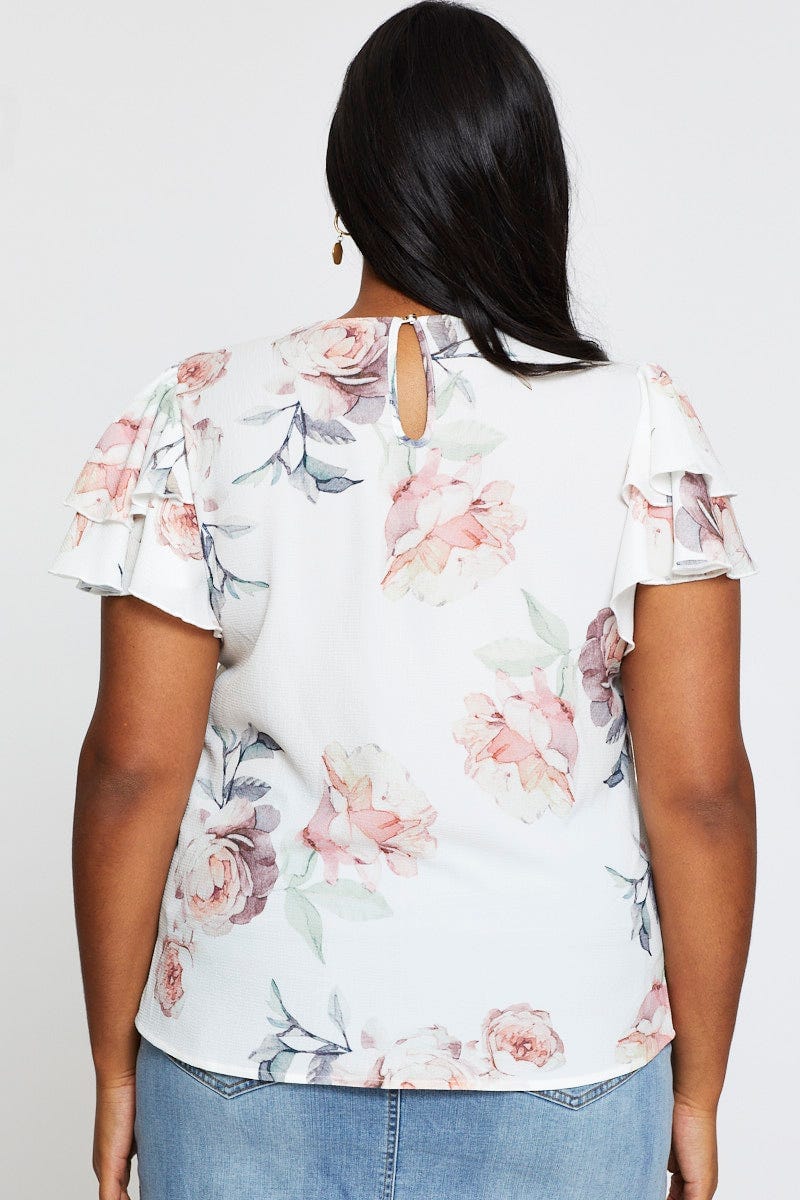 Floral Prt Shell Top Short Sleeve Ruffle For Women By You And All