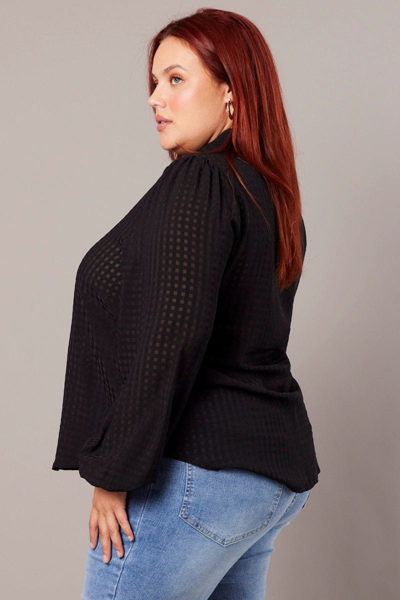 Black Shirt Long Sleeve Self Check for YouandAll Fashion