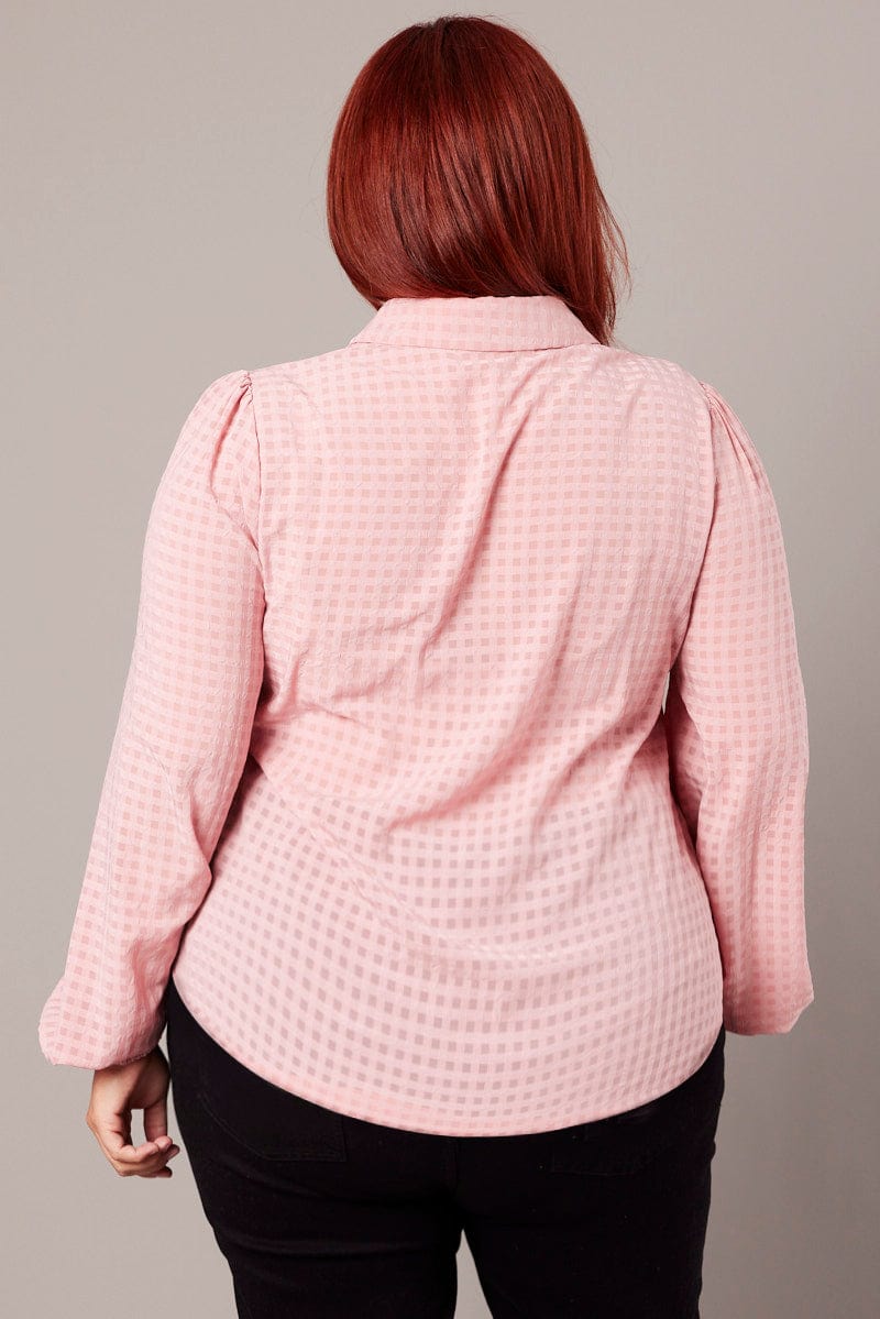 Pink Shirt Long Sleeve Self Check for YouandAll Fashion