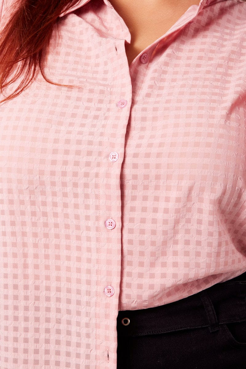 Pink Shirt Long Sleeve Self Check for YouandAll Fashion