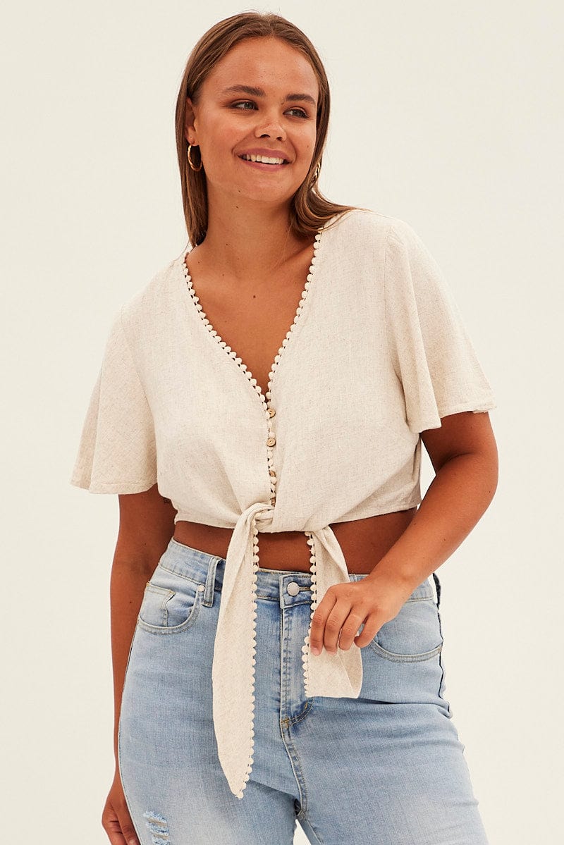 Beige Tie Crop Top for YouandAll Fashion