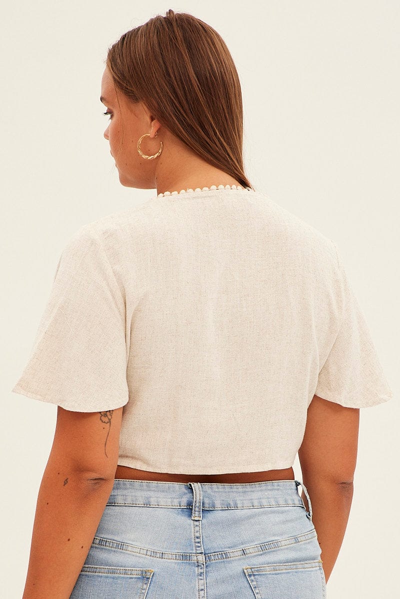 Beige Tie Crop Top for YouandAll Fashion