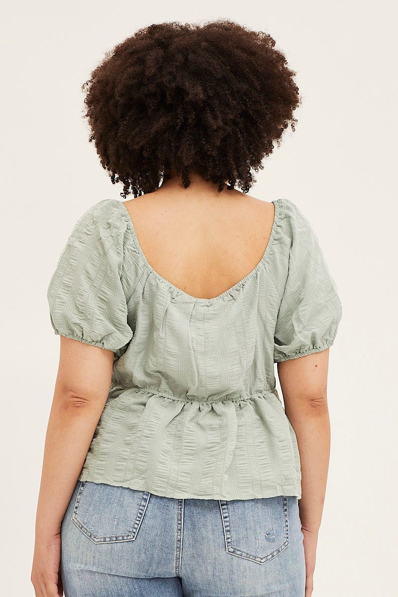 Sage Peplum Top Short Sleeve Texturedre Ruched For Women By You And All