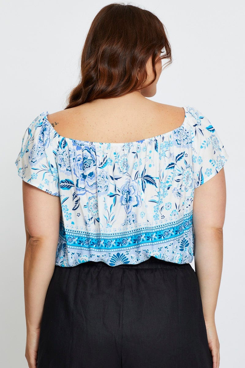 Boho Prt Off Shoulder Top Short Sleeve For Women By You And All