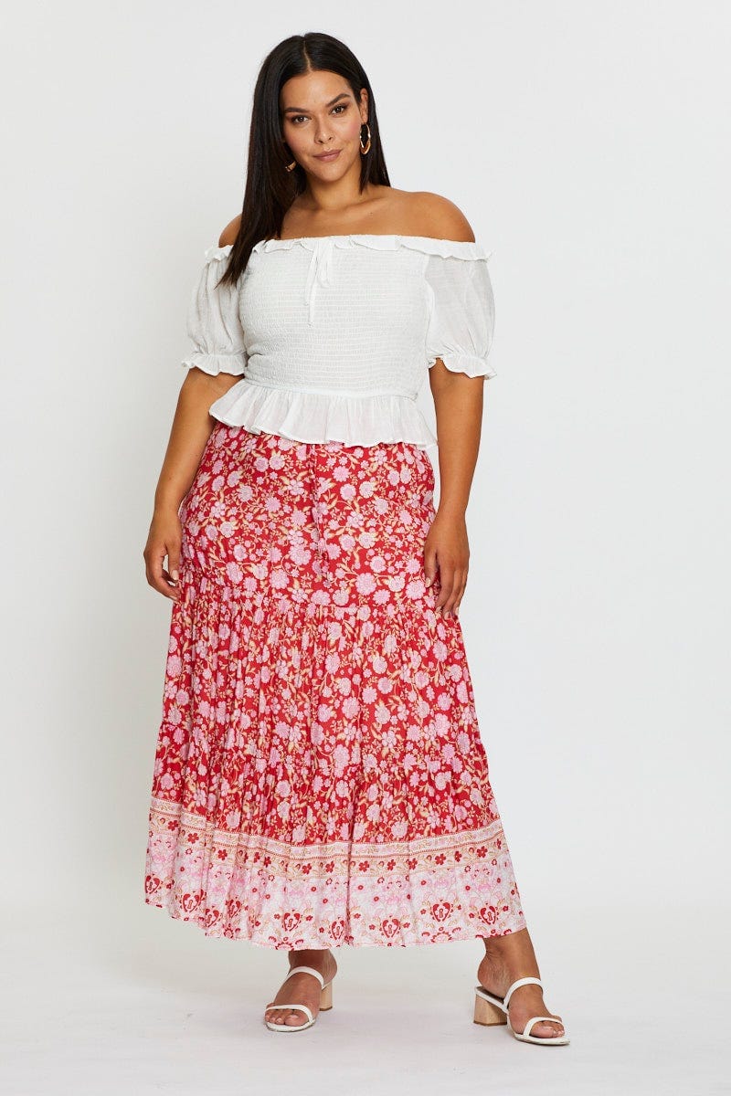 White Peplum Top Short Sleeve Shirred Off Shoulder For Women By You And All