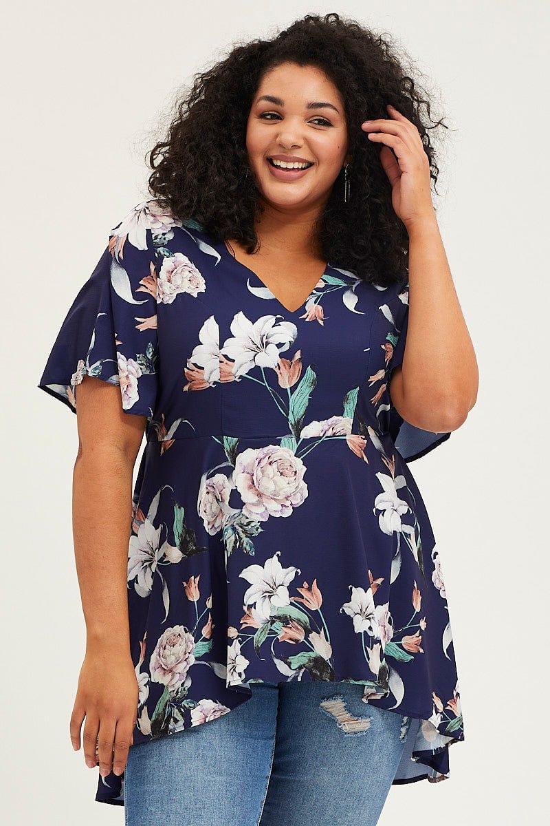 Floral Prt Peplum Top Short Sleeve For Women By You And All