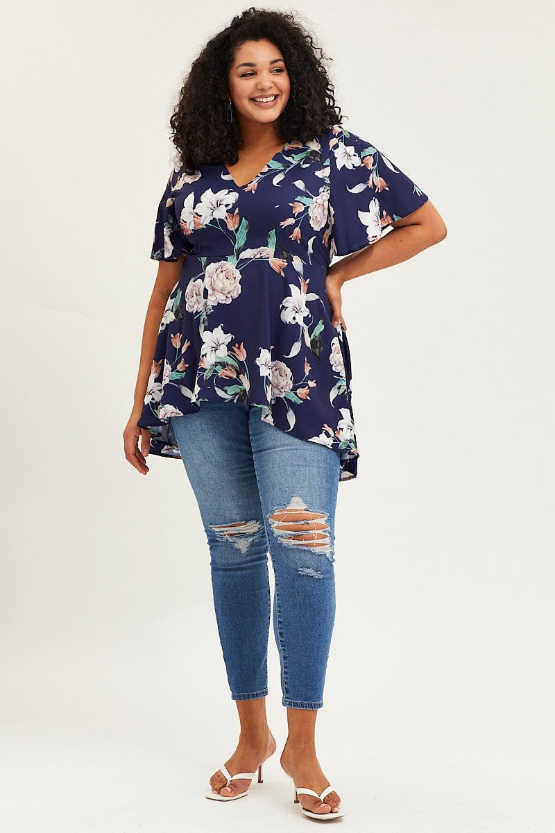 Floral Prt Peplum Top Short Sleeve For Women By You And All