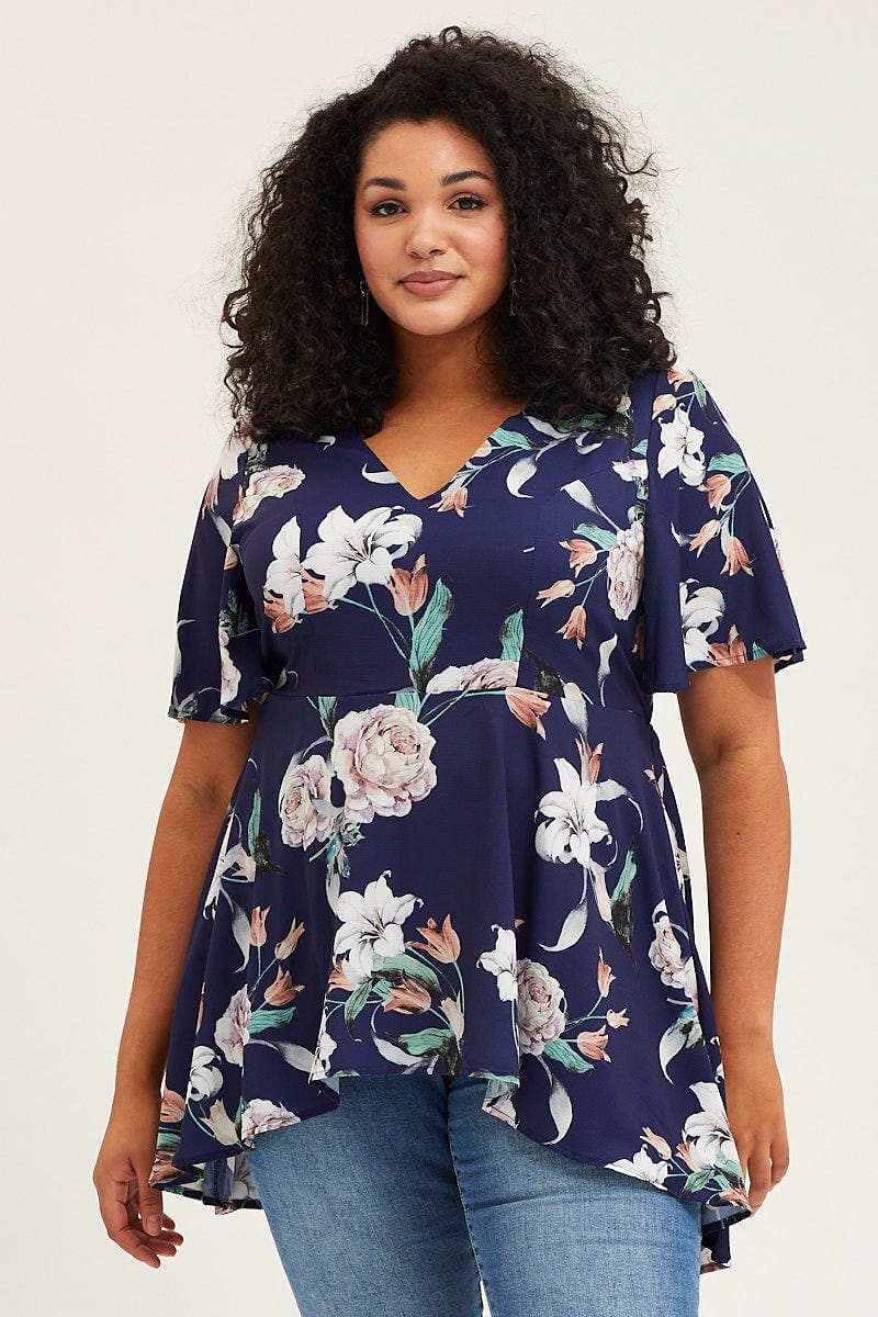 Floral Prt Peplum Top Short Sleeve For Women By You And All