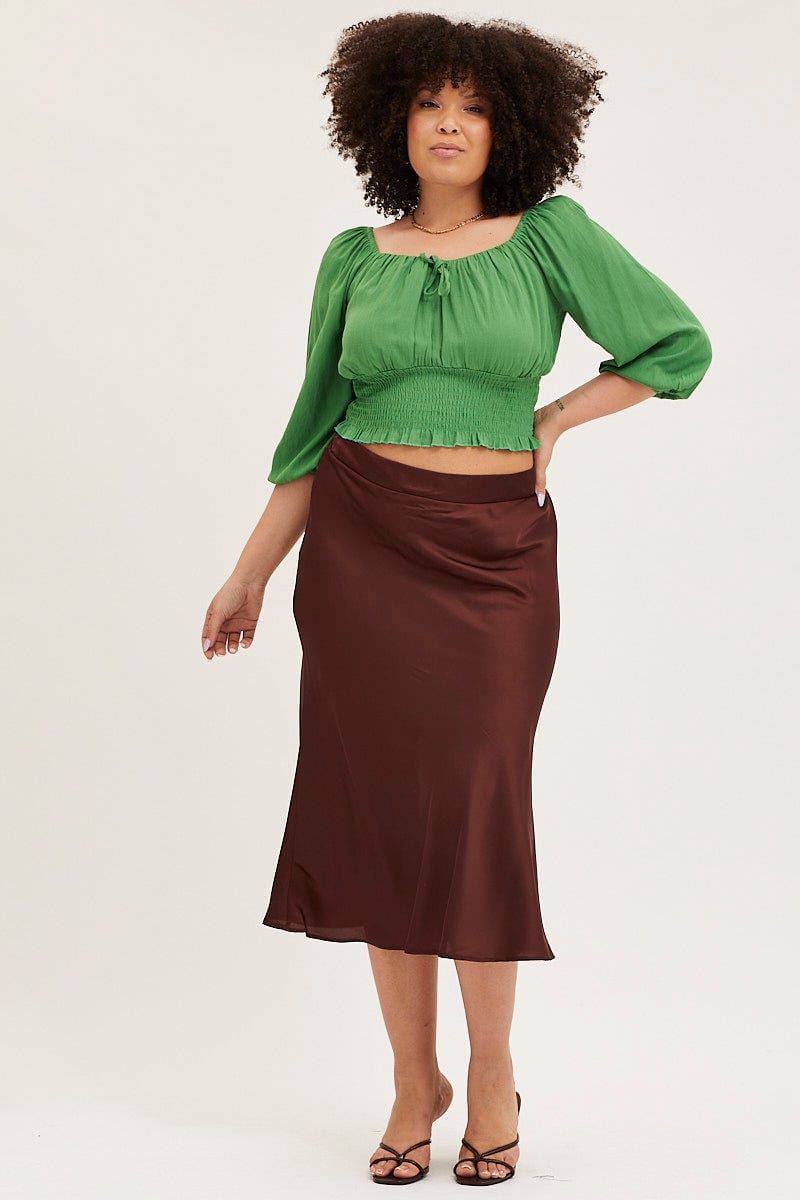 Green Green 3/4 Sleeve Gathered Bust Crop Top For Women By You And All