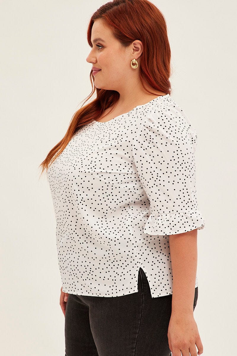 PRINT POLKA DOT Workwear Top Short Sleeve for YouandAll Fashion
