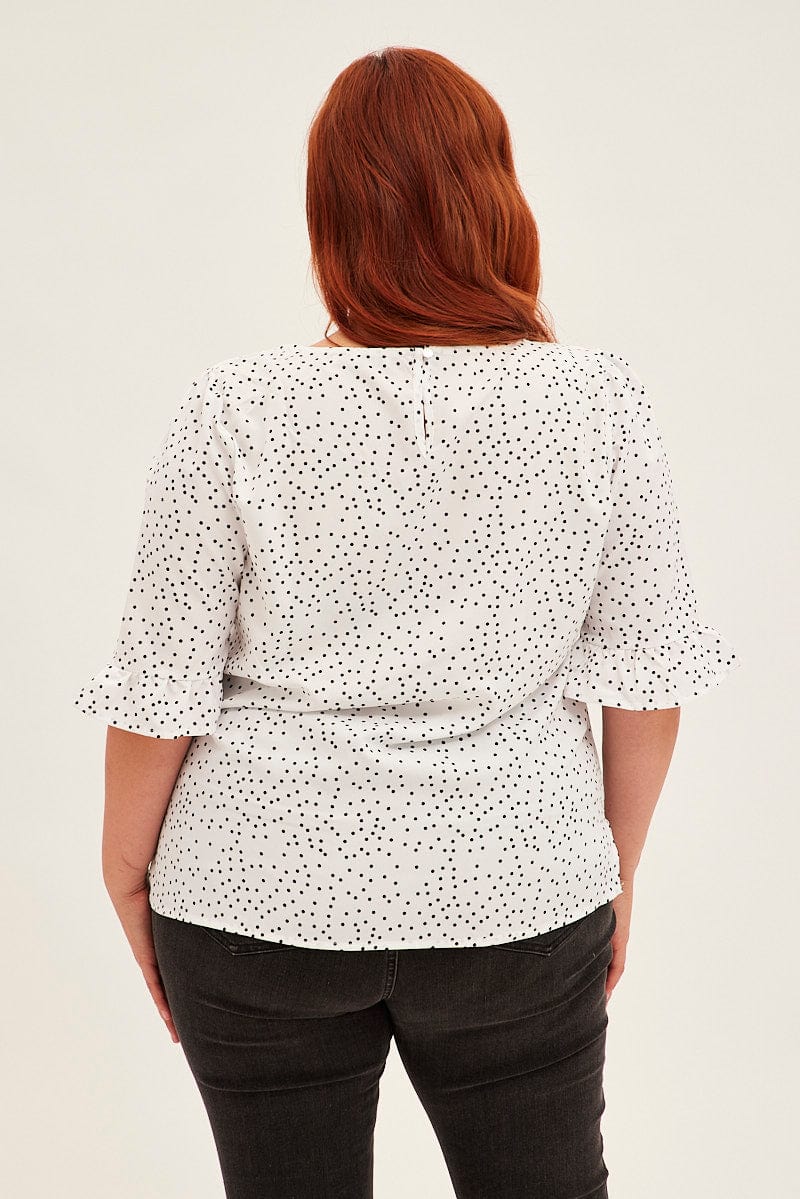 PRINT POLKA DOT Workwear Top Short Sleeve for YouandAll Fashion