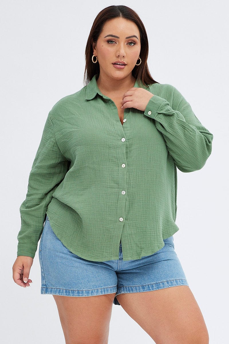 Green Relaxed Shirt Long Sleeve for YouandAll Fashion