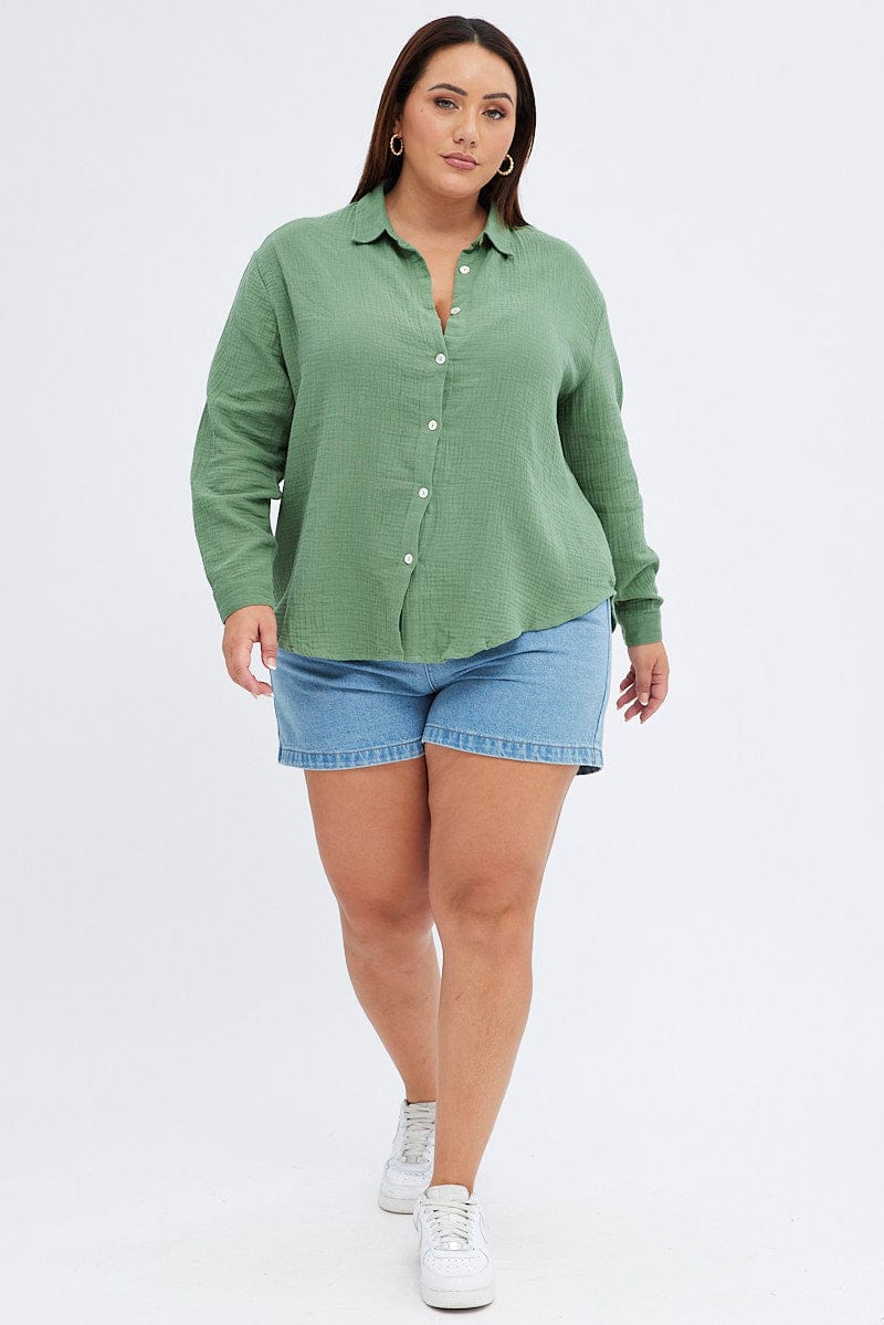 Green Relaxed Shirt Long Sleeve for YouandAll Fashion