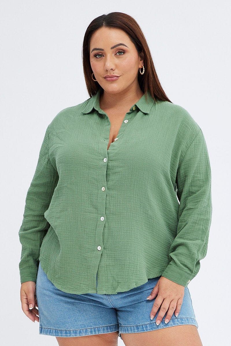 Green Relaxed Shirt Long Sleeve for YouandAll Fashion