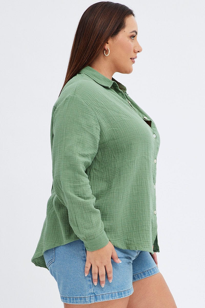 Green Relaxed Shirt Long Sleeve for YouandAll Fashion