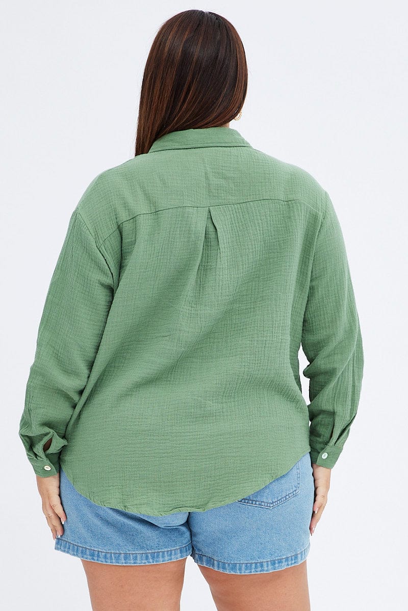 Green Relaxed Shirt Long Sleeve for YouandAll Fashion