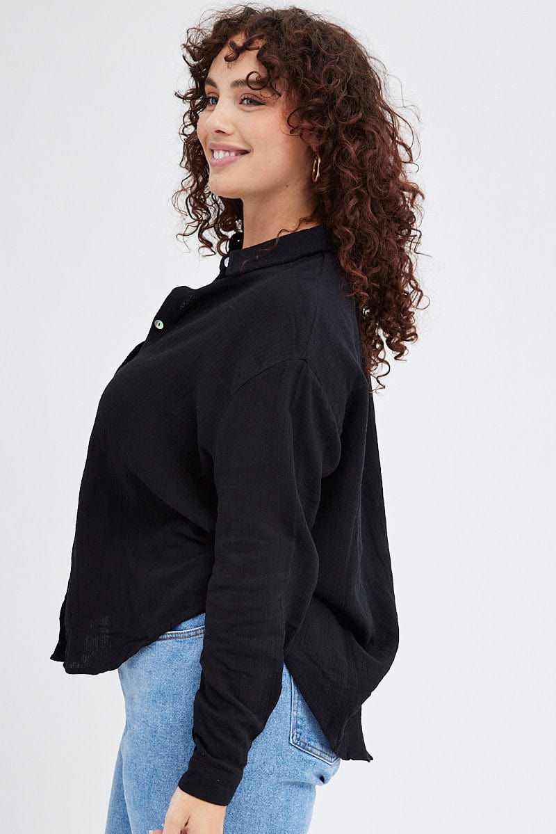 Black Relaxed Shirt Long Sleeve for YouandAll Fashion