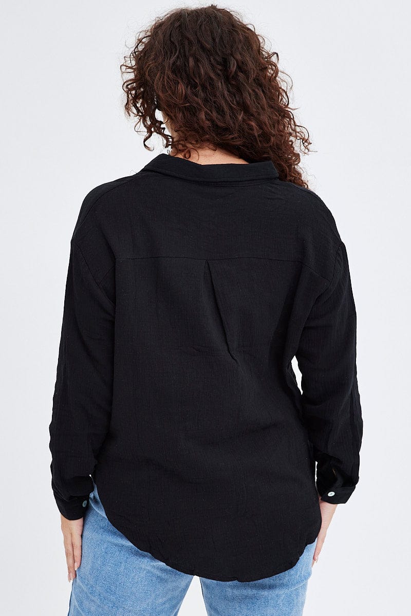 Black Relaxed Shirt Long Sleeve for YouandAll Fashion