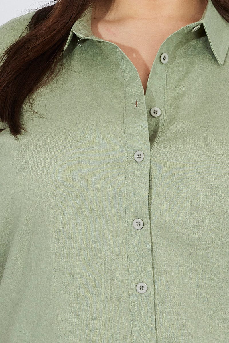 Green Relaxed Shirt Short Sleeve Linen Viscose for YouandAll Fashion