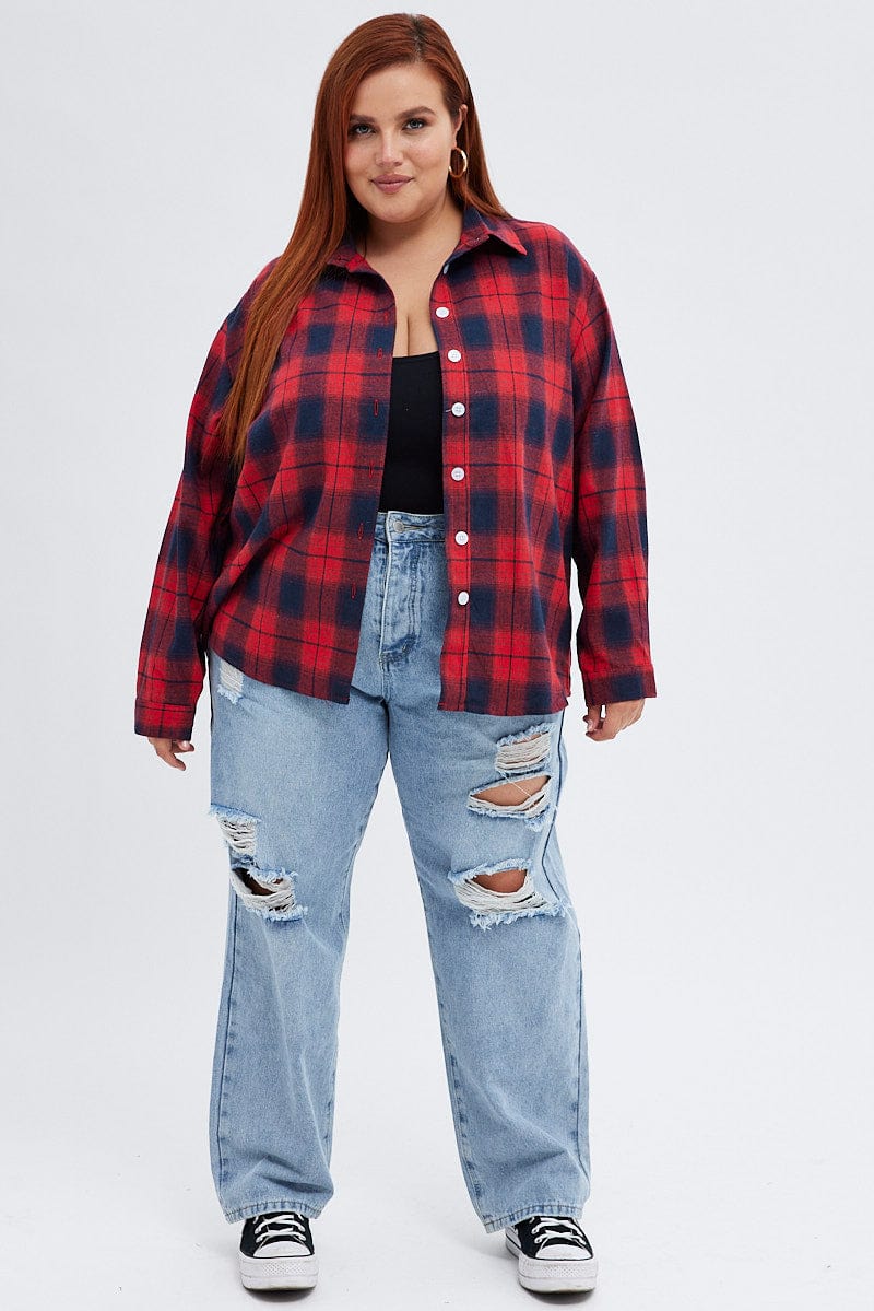 Red Check Relaxed Shirt Long Sleeve for YouandAll Fashion