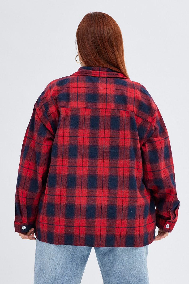 Red Check Relaxed Shirt Long Sleeve for YouandAll Fashion