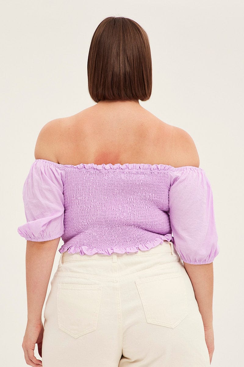 Purple Shirred Short Sleeve Crop Top for YouandAll Fashion