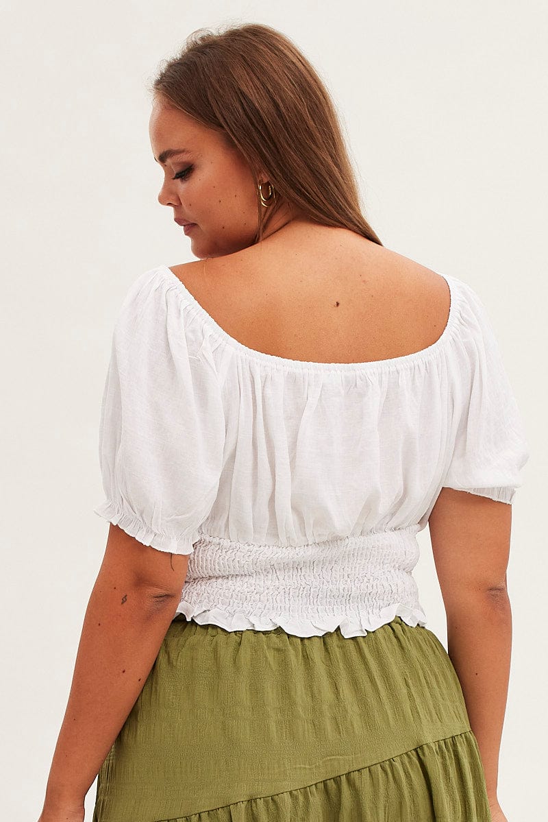 White Crop Top Short Sleeve Waist Shirred for YouandAll Fashion