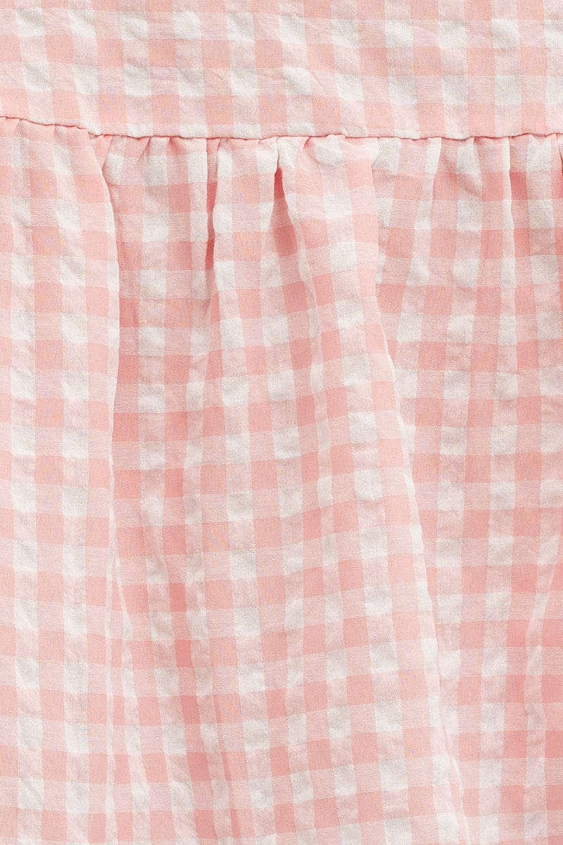 Pink Check Relaxed Top Short Sleeve Ruffle for YouandAll Fashion