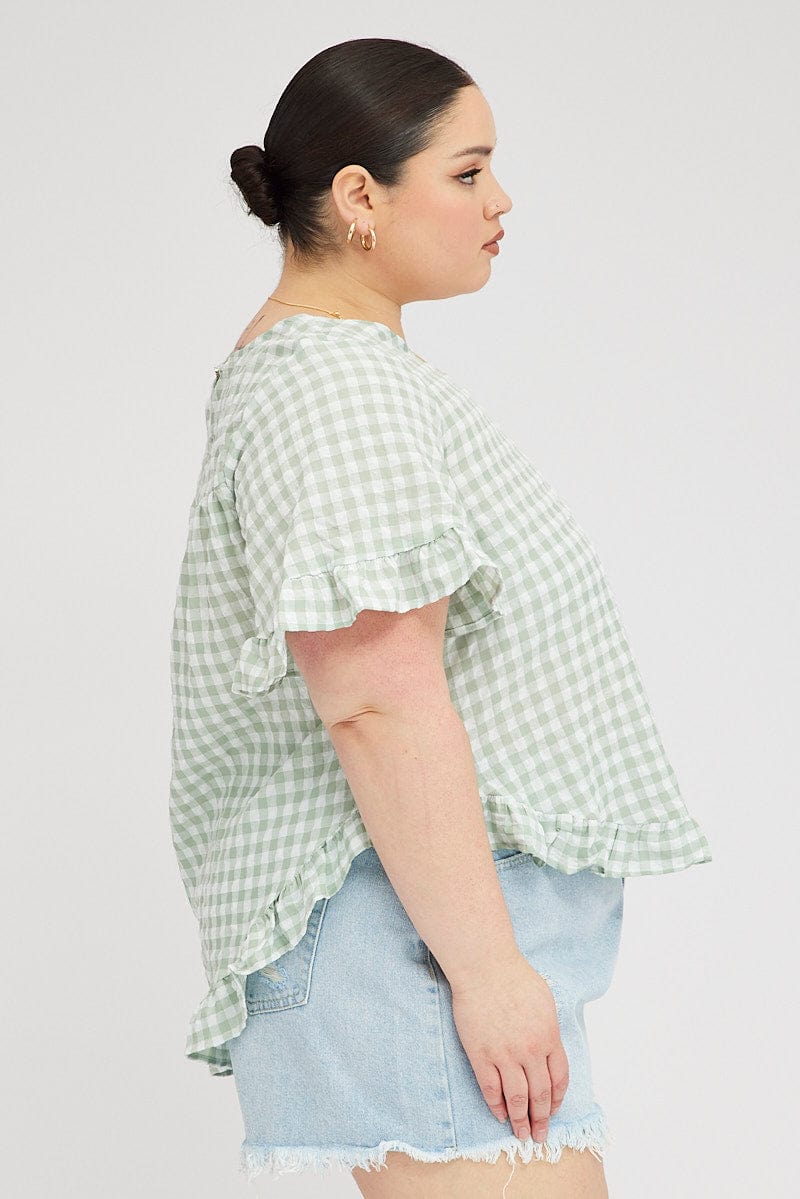 Green Check Smock Top Short Sleeve for YouandAll Fashion