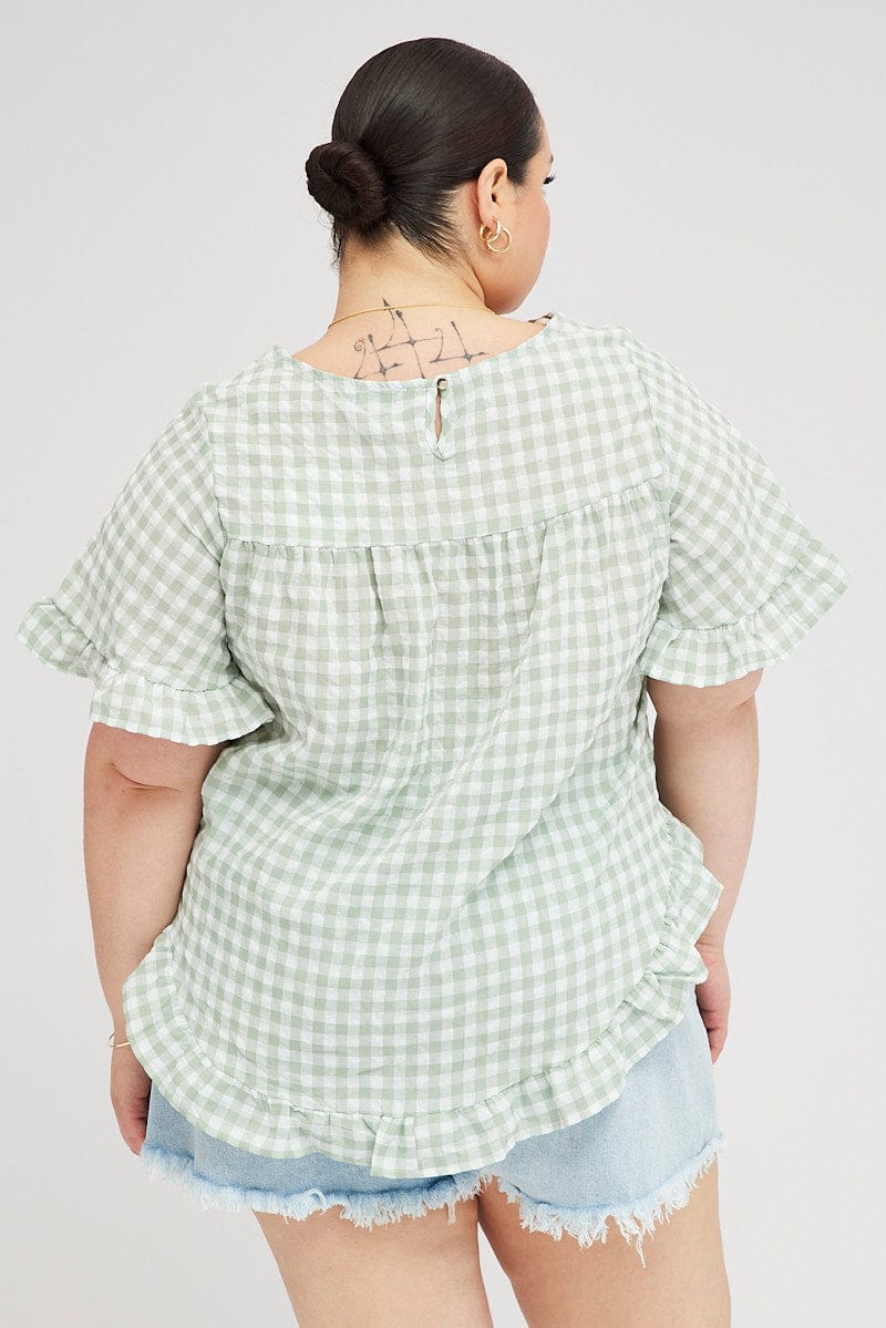 Green Check Smock Top Short Sleeve for YouandAll Fashion