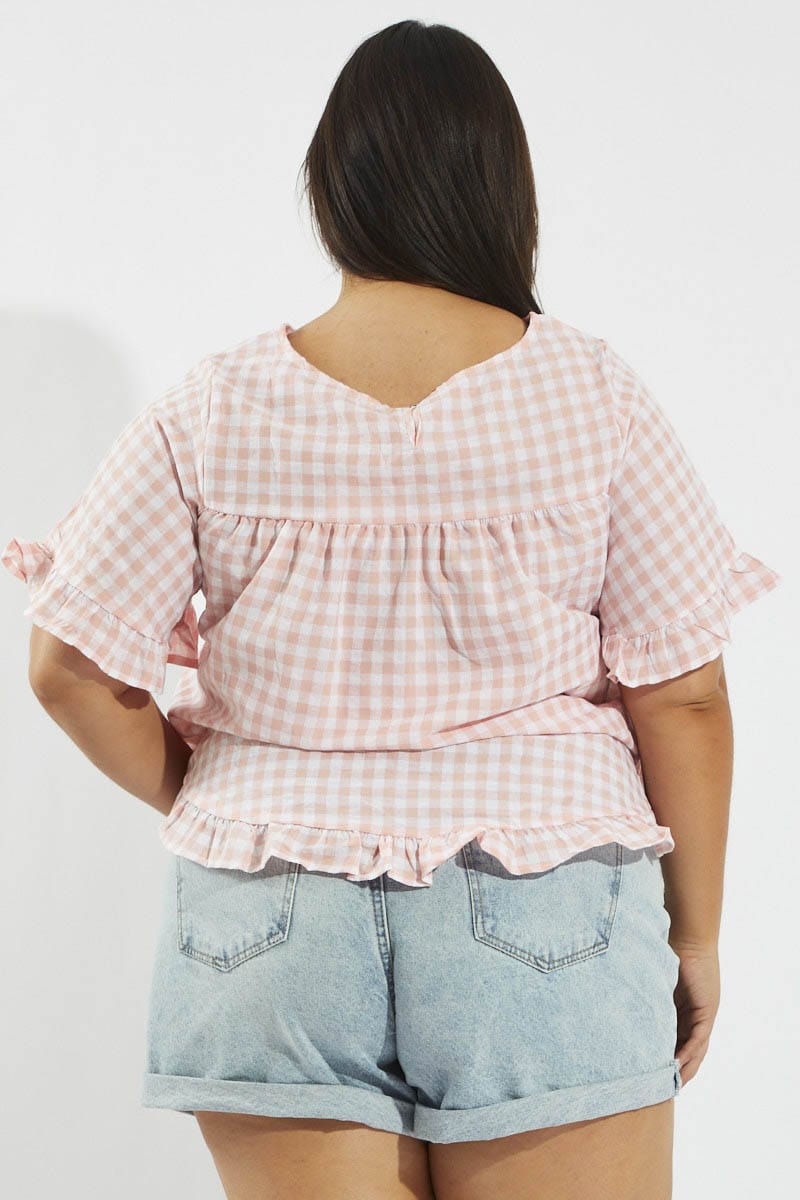 Pink Check Smock Top Short Sleeve for YouandAll Fashion