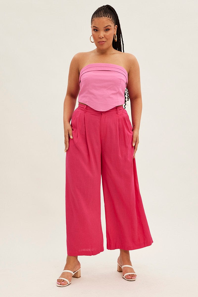 Pink Crop Top Strapless Linen Blend for YouandAll Fashion