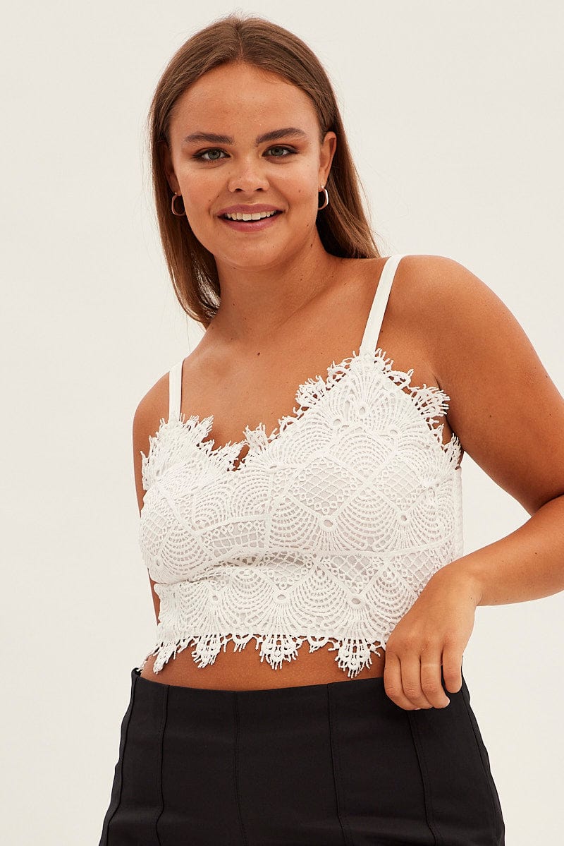 White Crop Top Sleeveless Lace for YouandAll Fashion