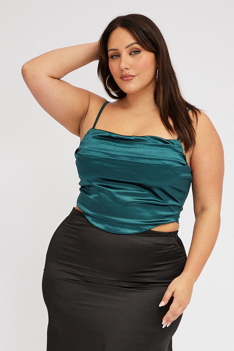 Green Cami Corset Top Satin for YouandAll Fashion