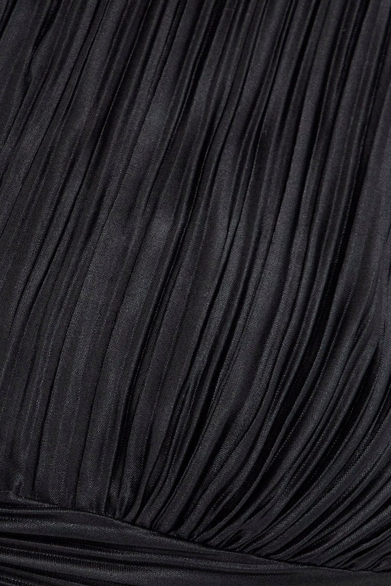 Black Crop Top Short Sleeve V-Neck Ruched Front Plisse for YouandAll Fashion
