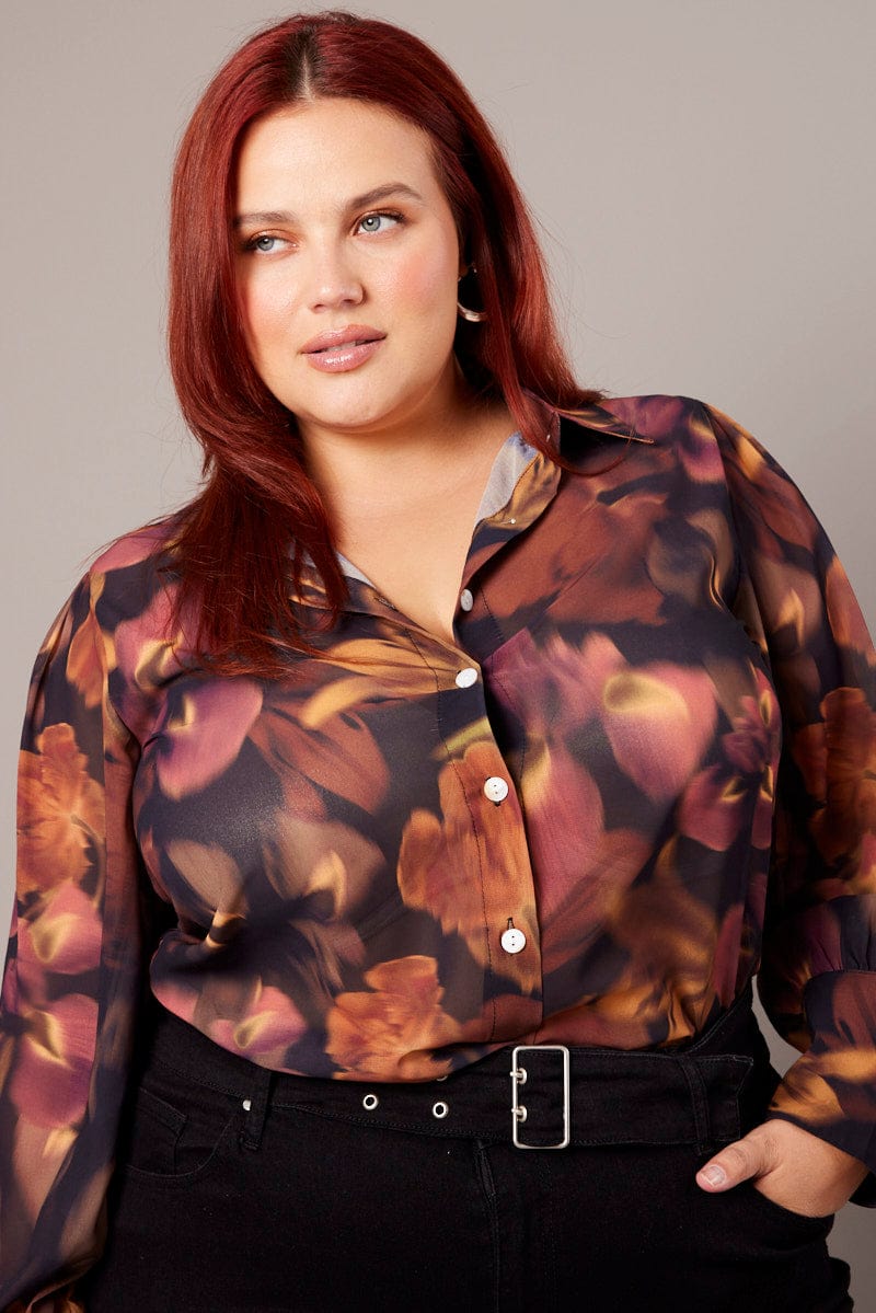 YOURS Plus Size Beige Brown Check Print Longline Shirt