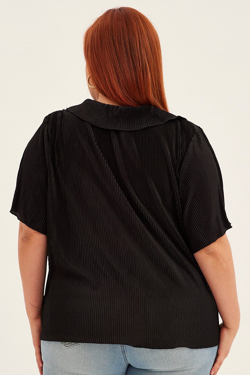 Black Pleated Shirts Short Sleeve Plisse for YouandAll Fashion