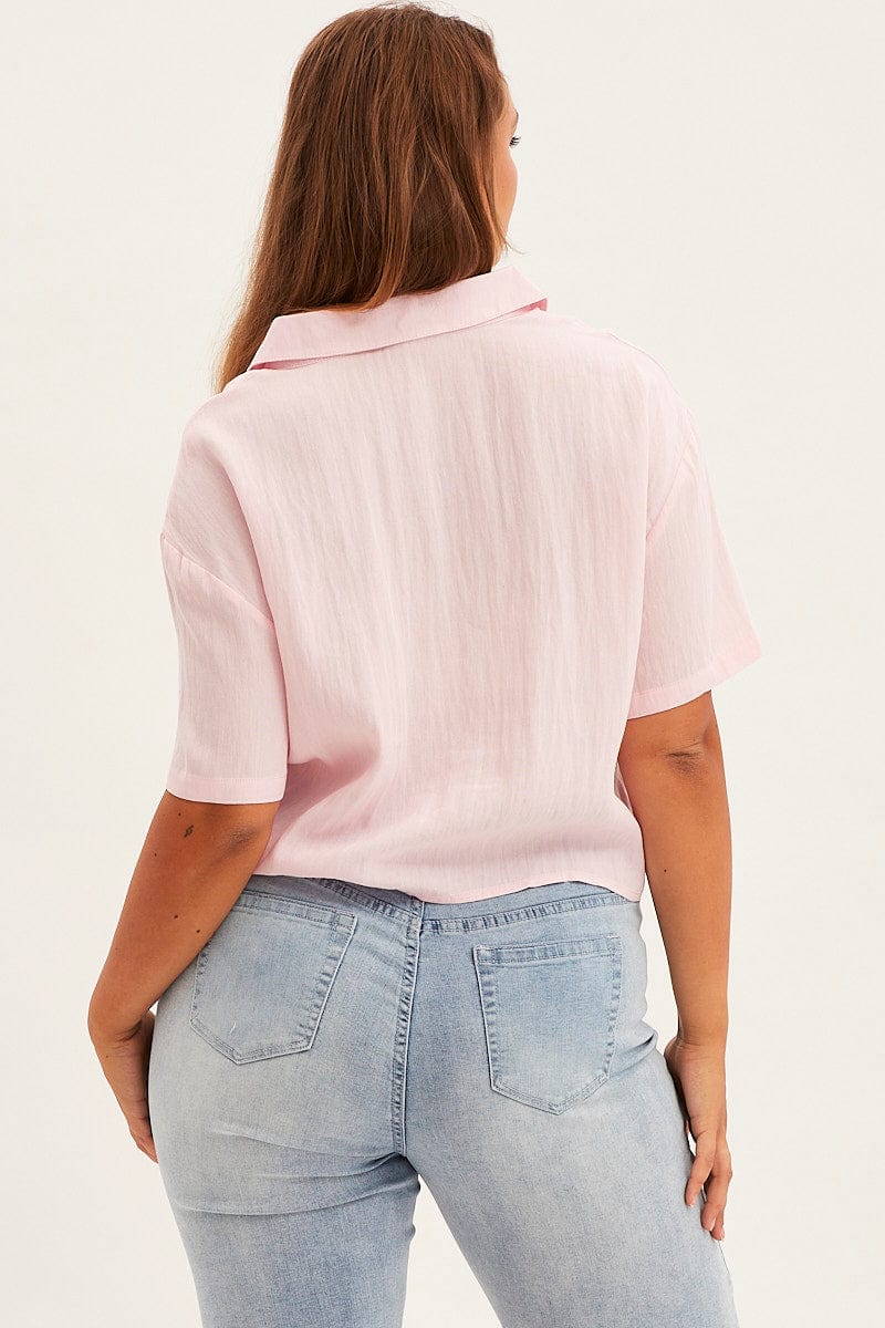 Pink Crop Shirt Short Sleeve Button Up for YouandAll Fashion