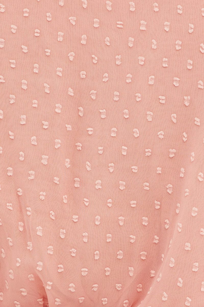 Pink Shirred Top Short Sleeve V Neck Self Dot for YouandAll Fashion