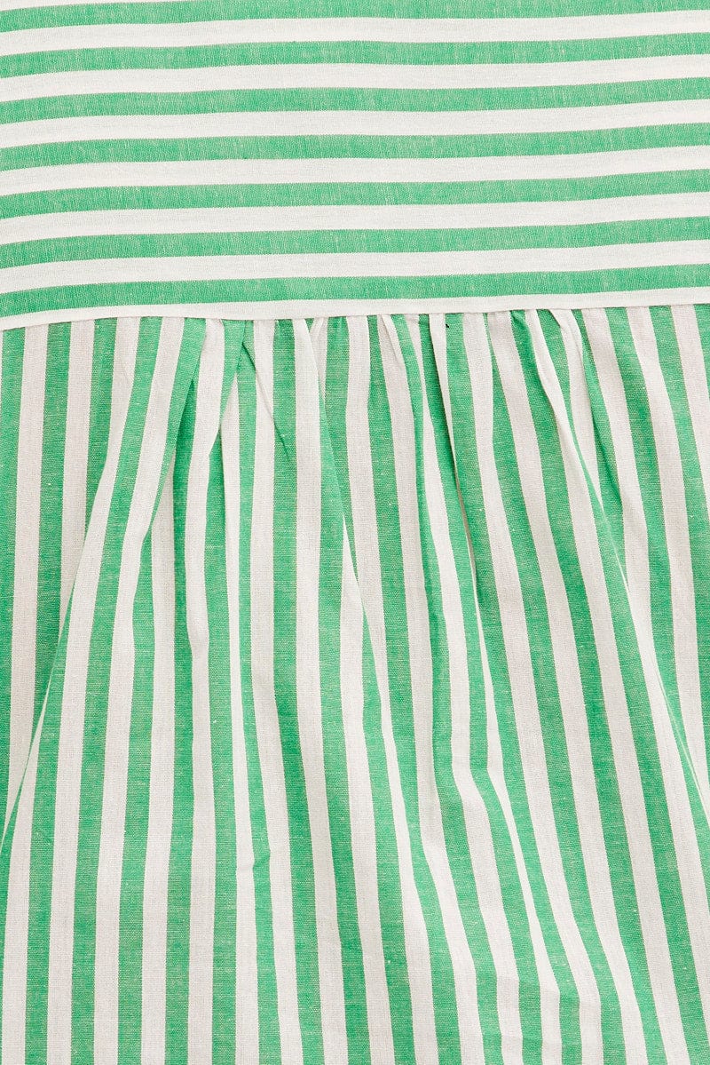 Green Stripe Relaxed Shirt Short Sleeve Button Up for YouandAll Fashion