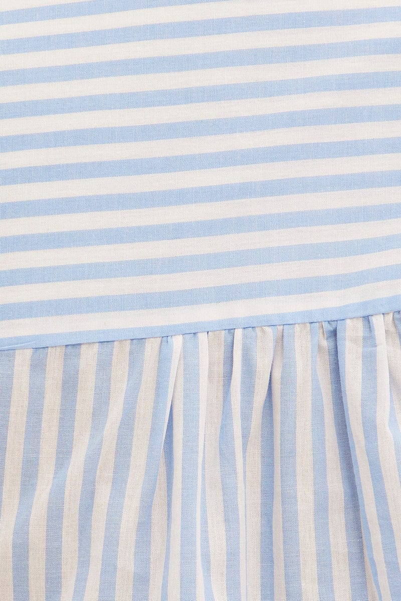 Blue Stripe Relaxed Shirt Short Sleeve Button Up for YouandAll Fashion