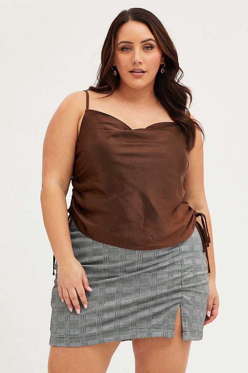 Brown Singlet Top Satin Ed Side For Women By You And All