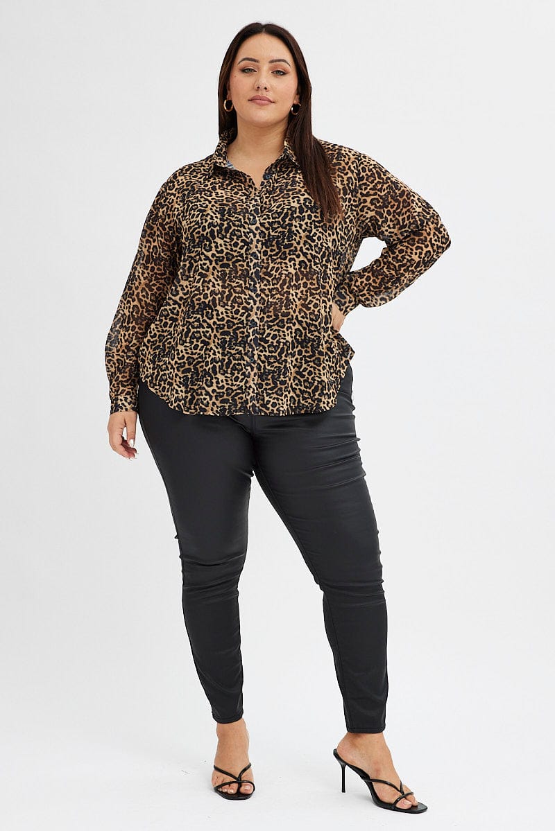 Brown Animal Print Relaxed Shirt Long Sleeve Chiffon for YouandAll Fashion