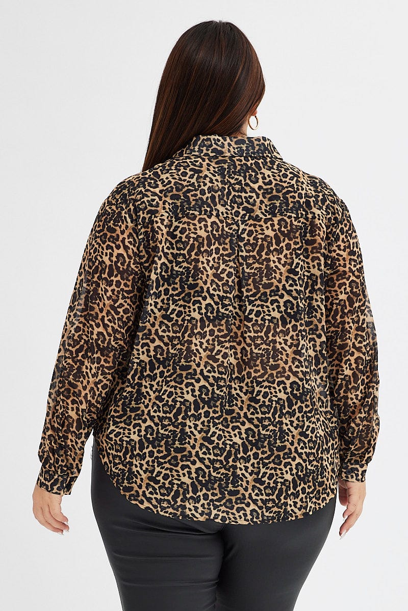 Brown Animal Print Relaxed Shirt Long Sleeve Chiffon for YouandAll Fashion